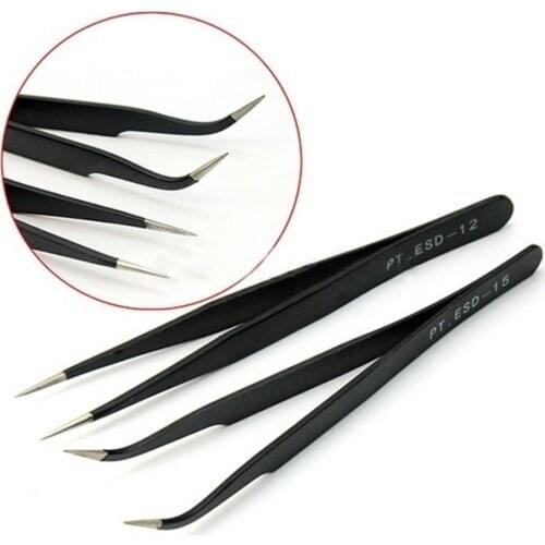 2 Nail Art Acrylic Gel Picking Tool Rhinestones Gem Decor Black Eyelash Tweezers(size:12 15)