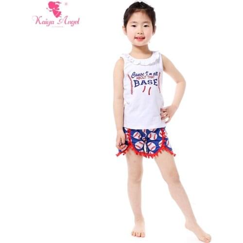 2018 Boutique Kids Clothing Summer White Baseball Girl Top Shorts Set Patriotic 4th Of July Girl Outfits Girls Clothes Suits