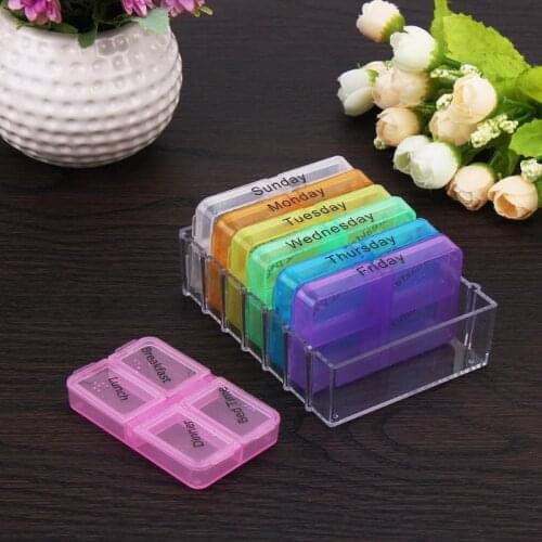 7 Day Rainbow Pill Box For Medicine Tablet Dispenser Weekly Medicine Organizer Box Storage Mini Pill Box Health Care Pastillero