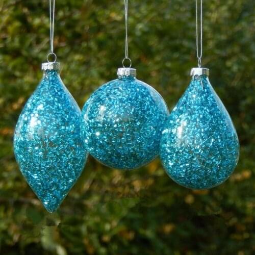 8pcs/pack Middle Size Inner Sky Blue Beads Hand Made Christmas Glass Pendants Hand Painting Hanging Ball Home Decoration