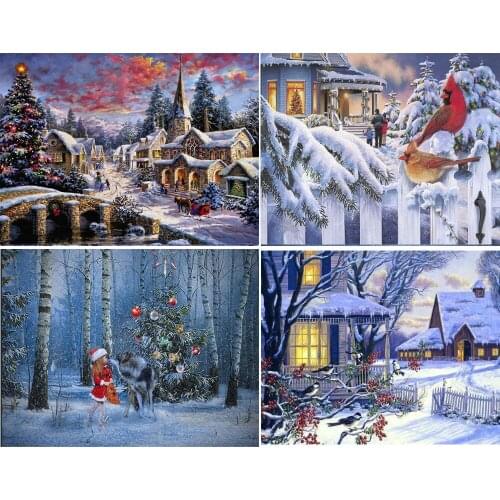 3D Diamond Mosaic Icon Full Round new Year 5D Diamond Painting Winter landscape bird Embroidery Christmas home decoration FG1608