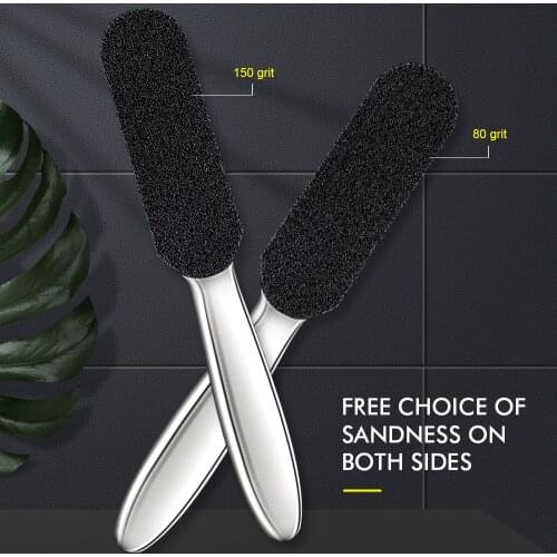 BNG Double Sided Foot Rasp Feet Care File Calluses Remover Pedicure Stainless Steel Handle +10 Pcs Replacement Pads Sand Paper