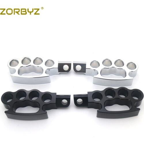 ZORBYZ Black/Chrome Flying Knuckle Footpegs Footrests Custom Pedal For Harley V-Rod Sportster XL Dyna Softail