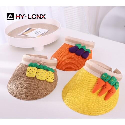 New Children Cute Carrot Decoration Empty Straw Hat Boy Outdoor Sun Protection Hat Girl Summer Fashion Breathable Straw Hat