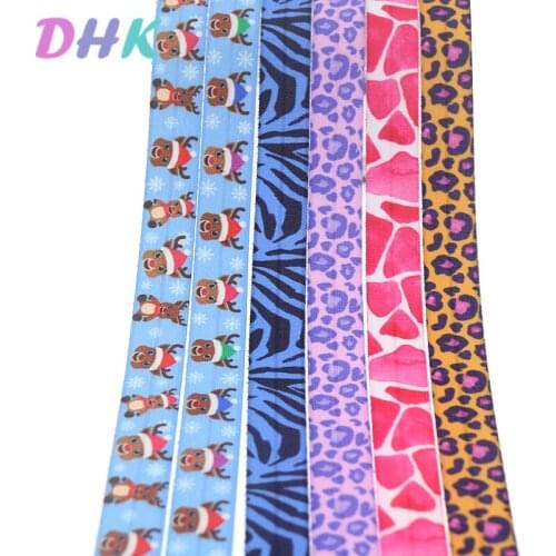 DHK 5/8'' 50yards leopard christmas printed Fold Elastic FOE stretch ribbon hairbow headwear headband DIY OEM S1178