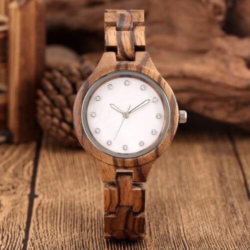 Elegant Wood Women Watch Luxury Female Diamond Dial Quartz Wristwatch Full Wooden Bracelet Ladies Watches Girlfriend Gift Box