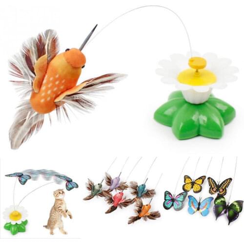Fightinpc 8 x 5.5cm Electric Rotating Colorful Butterfly and Bird Pattern Funny Cat Toys Pet Seat ScratchToy For Cats Kitten