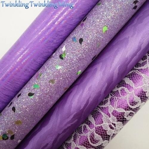 PURPLE Glitter Fabric, Lace Faux Fabric, Iridescent Synthetic Leather Fabric Sheets For Bow A4 21x29CM Twinkling Ming XM894