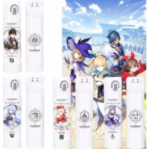 Game Genshin Impact Ganyu Morax Zhongli Klee Keqing Cosplay Stainless Steel Cup Thermos Cup Water Bottle Xmas Gift
