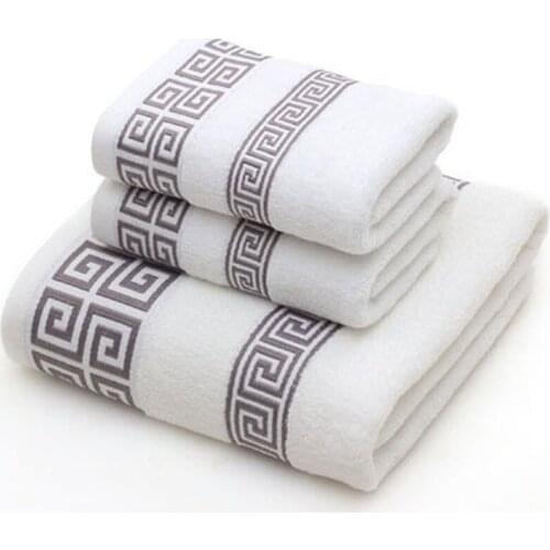 Cotton Towel Set for Adults 2 Face Hand Towel 1 Bath Towel Bathroom Solid Color Blue White Terry Washcloth Travel Sports Towels