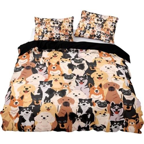 Cartoon Style Cute Dog Pattern Duvet Cover Set With Pillowcase,200x200 Quilt Cover,220×260 Blanket Cover,HD Printing Bedding Set