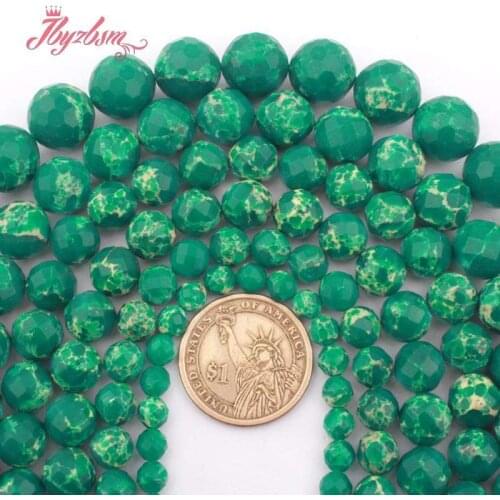 Round Faceted Green Sea Sediment Imperial Jaspers Stone Loose Spacer Bead for DIY Accessorie Necklace Bracelet Jewelry Making15"