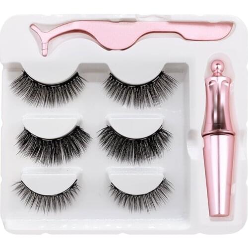 Magnet Lashes Magnetic Eyelashes 3D False Mink Eyelashes Magnetic Reusable Liquid Eyeliner&Magnetic False Eyelashes &Tweezer Set