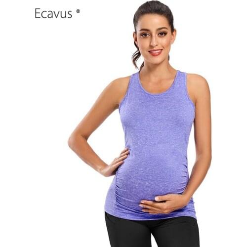Womens Maternity Racerback Tank Tops Yoga Pregnancy Clothes Maternity Tops Sleeveless Workout Yoga Vest Mama Clothes T-Shirt