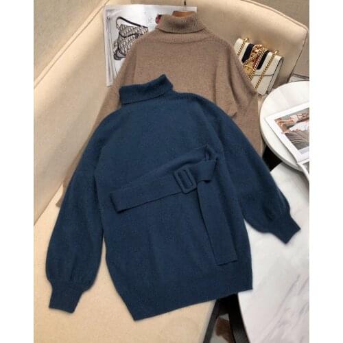 Fashion Ladies 2021 New Long Sleeve Sexy Casual High Neck Lace Cashmere Sweater 1110