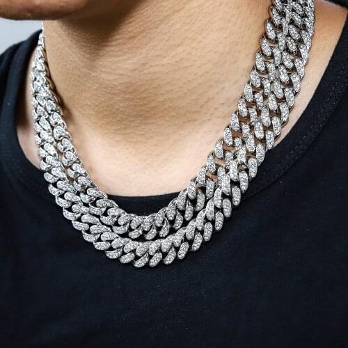 13mm Iced Out Cuban Necklace Chain Hip Hop Jewelry Choker Gold Silver Color Rhinestone CZ Clasp For Mens Rapper Necklaces Link