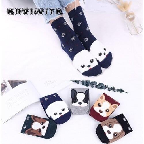 Winter Animal dog Cotton Socks for women Short solid Funny snowflake Lady Fashion Black sock Harajuku Casual Cute woman Gift sox