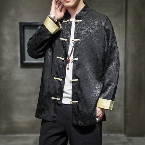 Autumn winter new Chinese Style Mens coat Tang hanfu large loose jacket chinese traditional clothes Long sleeve stand collar