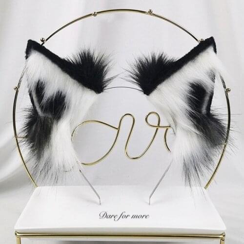 New!Handmade Plush Wolf ears simulation lolita Black Headwear Cos Animal ears clip KC beast plush tail cat ears Accessories