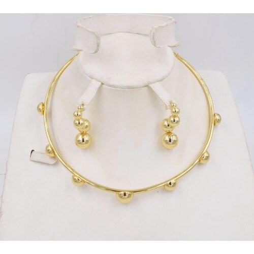 NEW High Quality Ltaly 750 Gold color Jewelry Set For Women african beads fashion necklace set earring jewelry