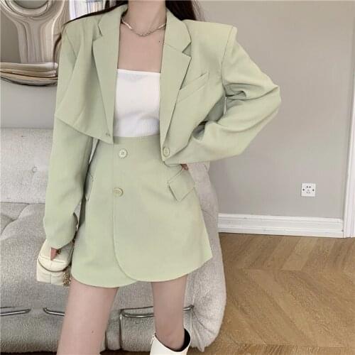 2021 autumn new style short high-waist suit jacket + A skirt fashion two-piece suit