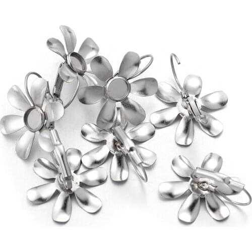 10pcs/lot Stainless Steel Fit 6mm Blank Tray Big Flower Earring Cabochon Setting Cameo Base for Findings Jewlery Making Supplies