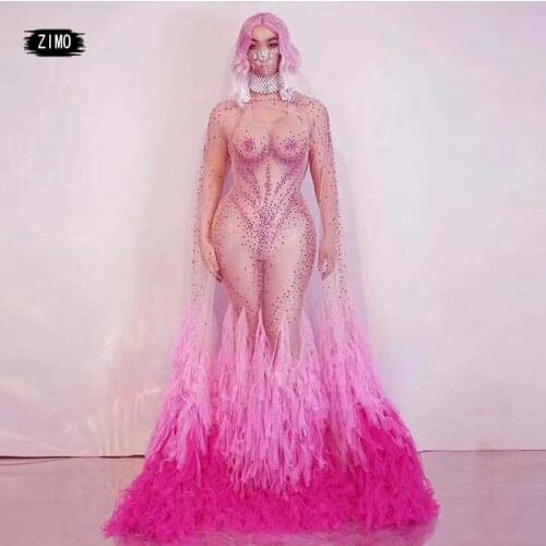 Dresses 2020 Long Sleeve Mermaid Women sexy pink Gala Sequin Party Prom gown Dress drag queen birthday performance costume stage