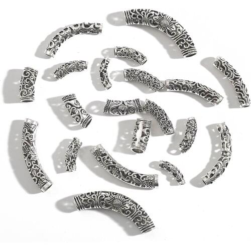 3-10Pcs/Pack Different Size Antique Silver-Plated Bending Tube Beads Pendant Fit For Jewelry Making Bracelet Necklace