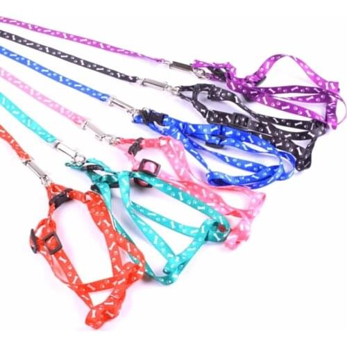 Adjustable Nylon Dog Leash and Harness Set for Small Dogs Cats Colorful Printed Dog Chest Straps Traction Rope Pets Leash Belt