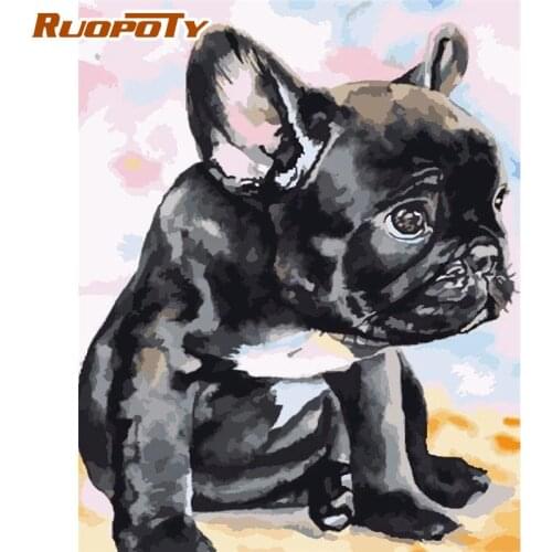 RUOPOTY Frame Diy Painting By Numbers Animal For Adults By Numbers Dog Handpainted Acrylic Canvas Paint Diy home Arts Gift