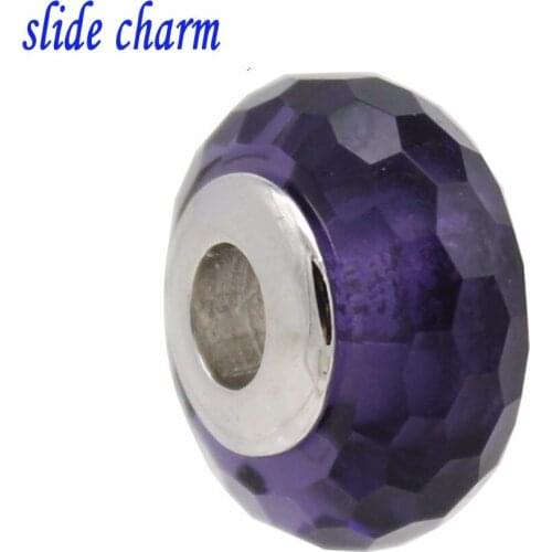 Slide charm New fashion jewelry, bracelet DIY accessories purple glass beads hand hexagonal c fit Pandora bracelet Free shipping