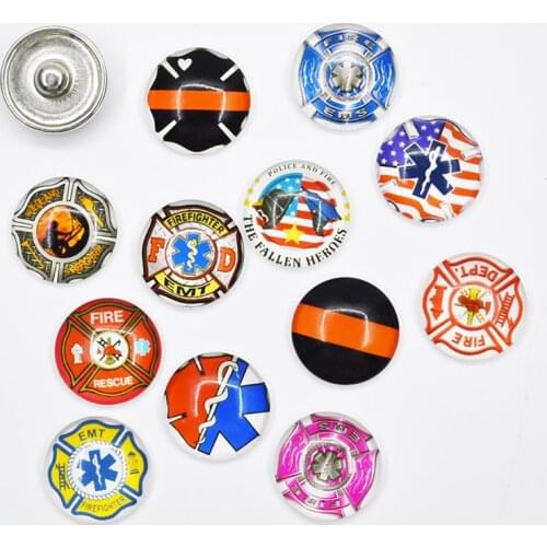50PCS Mixed Ginger Snap Button Jewelry FIRE EMS DEPT Firefighte For DIY 18MM Glass Button Snap Bracelet Necklace Jewelry