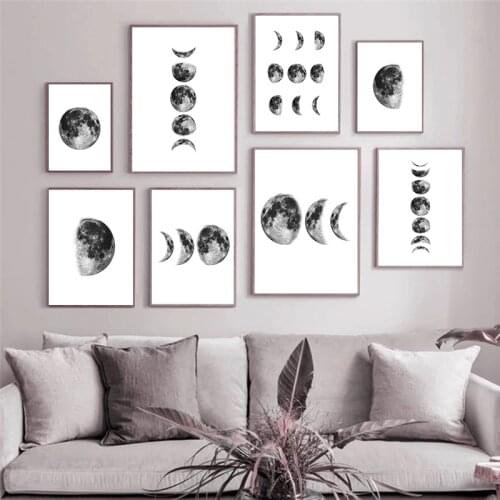 Modern Black and White Moon Picture Home Decor Wall Art Canvas Painting Nordic Minimalist Posters and Prints for Bedroom Design