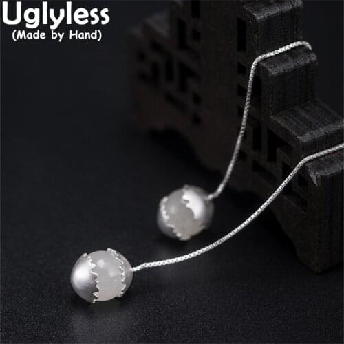 Uglyless Hatch Broken Shell Natural Jade Earrings Women 925 Silver 10CM Long Ear Lines Simple Fashion Brincos Gemstones Jewelry