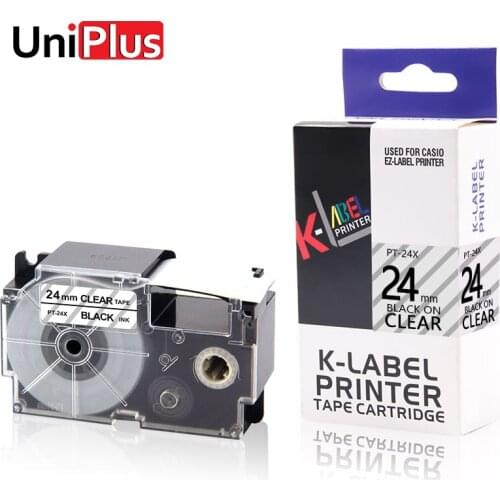UniPlus XR-24X Label Maker Compatible for Casio EZ Series EL-700 EL-5000W Black on Clear 24mm*8m Strong Adhesive Label Tapes
