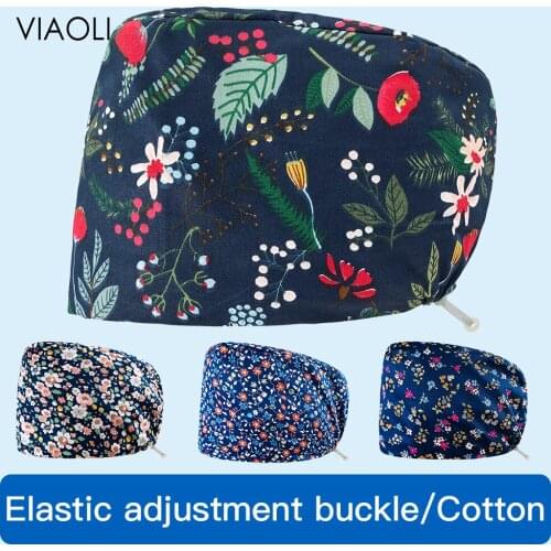 High-quality Floral Printed Nurse Scrub Hat with Sweat-absorbent Adjustable Beautician Scrub Women Cap Pet Hospital Surgical Cap