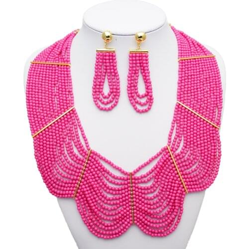 Yulaili New Design Women Fashion Powell Wholesale Jewelry Set Rose Red Multi Layer Strand Necklaceaustrian Crystal Jewelry Sets