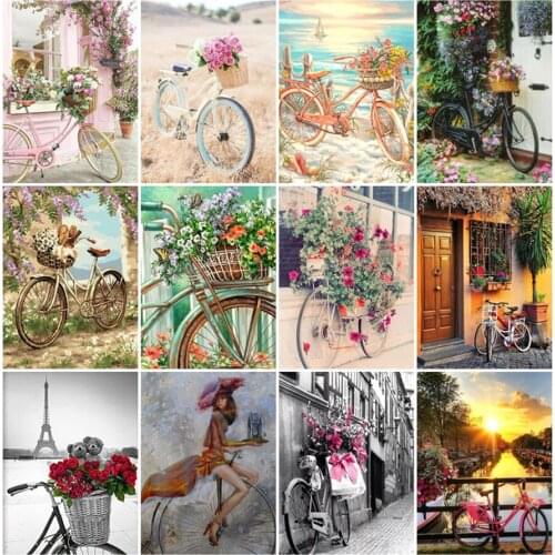 Yumeart 5D Diamond Painting by Number Flower With Bicycle Picture Of Rhinestone Square Diamond Embroidery Mosaic Gift Home Decor