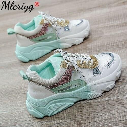 Sneaker with Print Mesh (air Mesh) Lace-up Mixed Colors Crystal Summer Transparent 2021 Women Chunky Sneakers for New Design