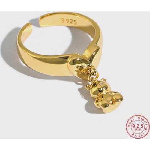 HI MAN 925 Sterling Silver INS Cute Cartoon Mini Bear Doll Ring Women Jewelry Accessories