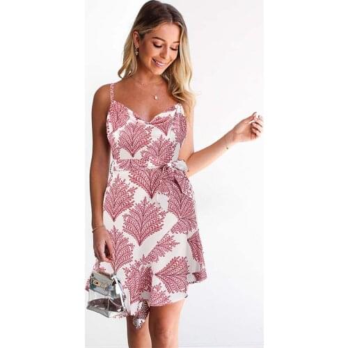 Women Dress 2021 Spaghetti Straps Folds Bandage Ruffle Mini Sexy Dress Flower Sweet Print Casual Slim dress Vestidos