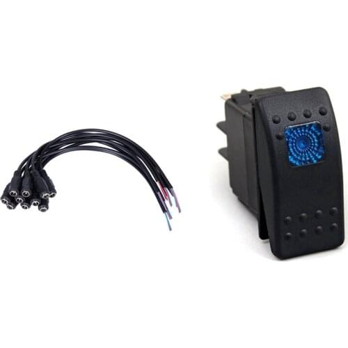 10Pcs 12V DC Power Plug Female Jack Plug Connector Cable & 1 Pcs 12V 20 Amp Blue LED On/Off SPST 3P Rocker Switch