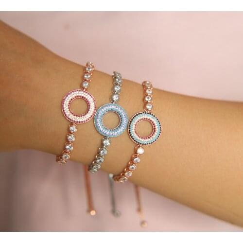2017 sparking bling fashion jewelry bracelets pave AAA cubic zirconia circle charm bezel tennis girls bangle rose gold color