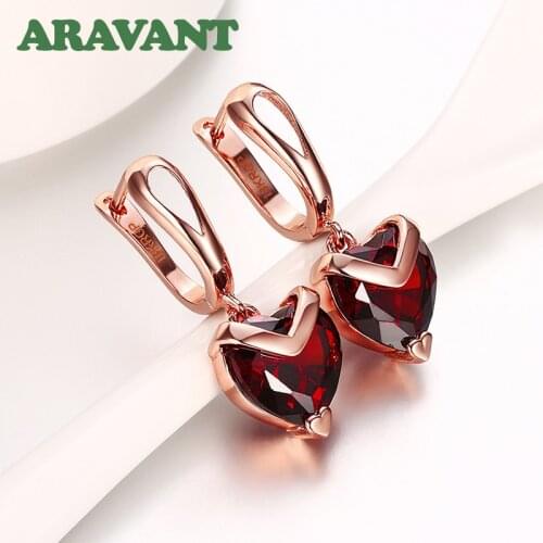 2020 New Arrival Rose Gold Color Heart Natural Cubic Zircon Drop Earrings For Women Dangle Earring Jewelry Gifts