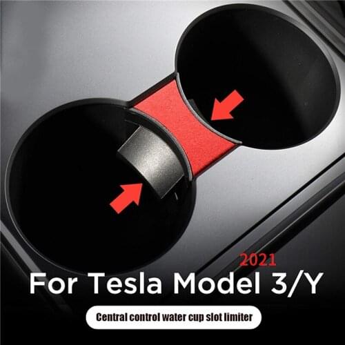 Car Drink Water Cup Holder Insert Limiter Clip Front Center Armrest Bottle Stopper Organizer Divider for Tesla Model 3 / Y 2021