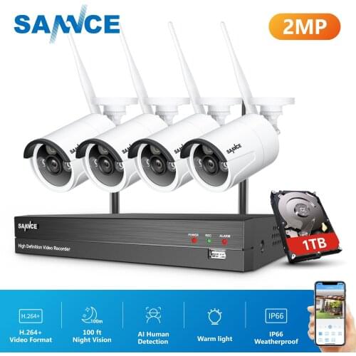 SANNCE 8CH NVR Ultra HD 2MP CCTV Wireless System AI Human Detection Outdoor Wifi IP Security Camera Set Video Surveillance Kit