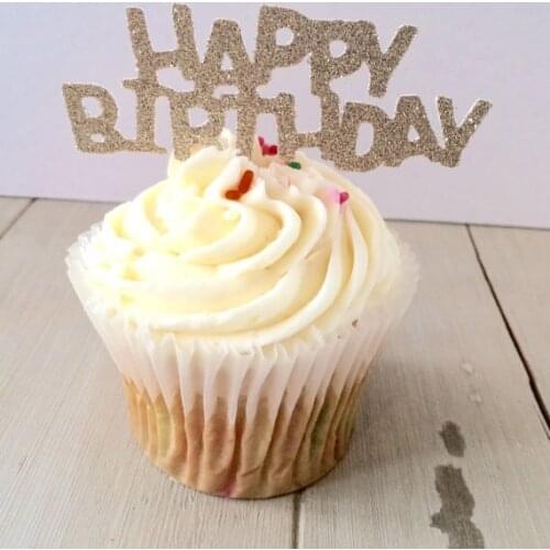 Glitter Happy Birthday Cupcake Toppers Engagement Party Bachelorette birthday Wedding Bridal Shower Night food picks