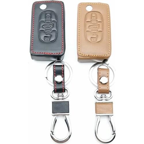 Flip folding 100% leather car key case For Peugeot 207 307 308 407 408 For Citroen C3 C4 C4L C5 C6 3 button car remote key cover