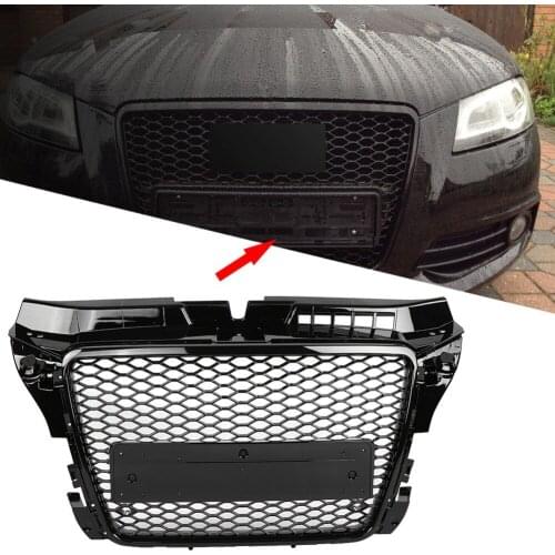 Black Front Sport Hex Mesh Hood Grill Gloss for Audi A3S3 8P for RS3 Style ABS Radiator Chrome Front Modify Part Mesh Honeycomb