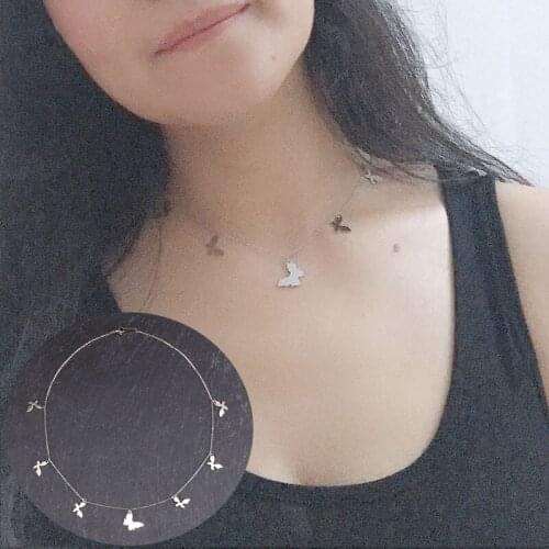 Women Simple Silver color Star Butterfly Crown Bear Anchor Musical Note Money Symbol Stainless Steel Necklace Choker Jewlery